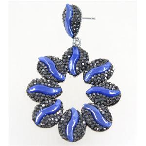 royal blue white resin earring pave rhinestone, approx 40-45mm [GMER200]