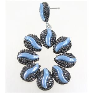 blue white resin earring pave rhinestone, approx 40-45mm [GMER201]