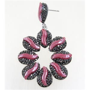hotpink white resin earring pave rhinestone, approx 40-45mm [GMER202]
