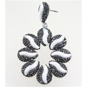 white resin earring pave rhinestone, approx 40-45mm [GMER203]