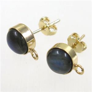 labradorite earring studs, gold plated, approx 8mm dia [GMER213]