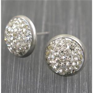 resin earring studs paved white rhinestone, approx 12mm dia [GMER214]