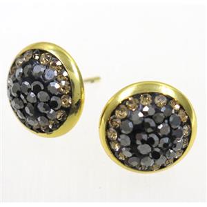 resin earring studs paved rhinestone, approx 12mm dia [GMER215]