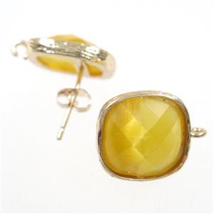 yellow Chinese Crystal Glass earring studs, gold plated, approx 14x14mm [GMER234]