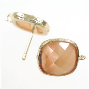 peach Chinese Crystal Glass earring studs, gold plated, approx 14x14mm [GMER235]