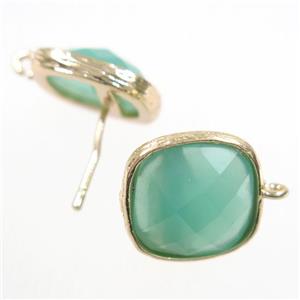 green Chinese Crystal Glass earring studs, gold plated, approx 14x14mm [GMER236]