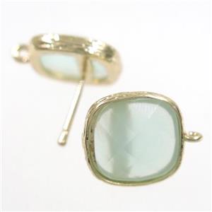 lt.green Chinese Crystal Glass earring studs, gold plated, approx 14x14mm [GMER237]