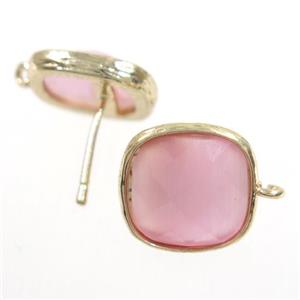 pink Chinese Crystal Glass earring studs, gold plated, approx 14x14mm [GMER238]