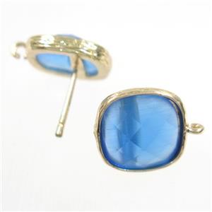 blue Chinese Crystal Glass earring studs, gold plated, approx 14x14mm [GMER239]