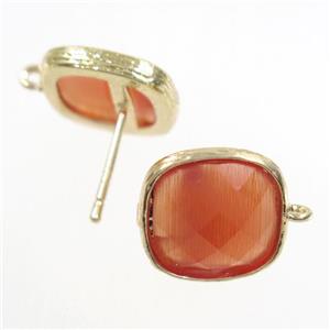orange Chinese Crystal Glass earring studs, gold plated, approx 14x14mm [GMER240]