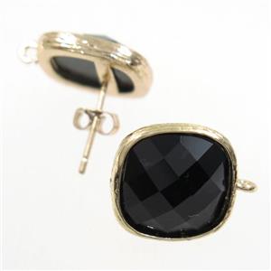 black Chinese Crystal Glass earring studs, gold plated, approx 14x14mm [GMER241]