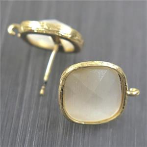 white Chinese Crystal Glass earring studs, gold plated, approx 14x14mm [GMER242]