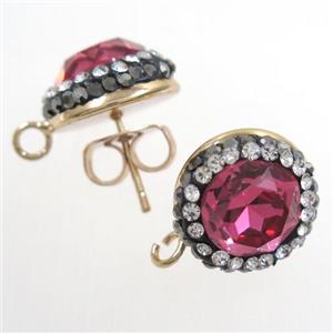 ruby Chinese Crystal Glass earring studs paved rhinestone, gold plated, approx 14mm dia [GMER247]