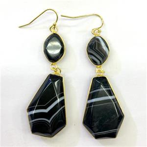 black agate earrings, gold plated, approx 15-37mm [GMER313]