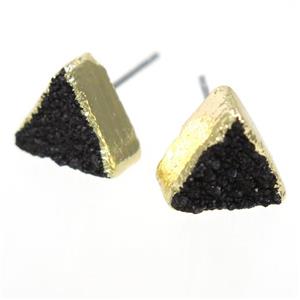 black druzy quartz earring studs, triangle, gold plated, approx 10mm [GMER328]