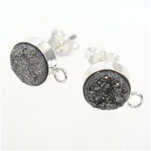silver druzy quartz earring studs, silver plated, approx 10mm dia [GMER345]