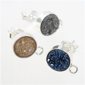 mix color druzy quartz earring studs, silver plated, approx 10mm dia [GMER347]