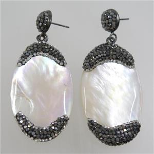 pearlized shell earring paved rhinestone, approx 25-43mm [GMER433]