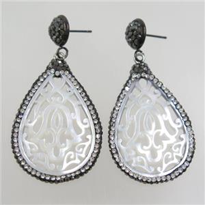 pearlized shell earring paved rhinestone, approx 25-35mm [GMER436]