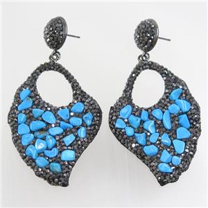 blue turquoise earring paved rhinestone, approx 35-52mm [GMER439]