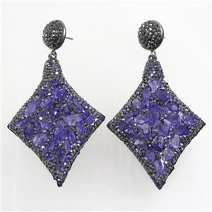 Amethyst earring paved rhinestone, approx 40-55mm [GMER440]