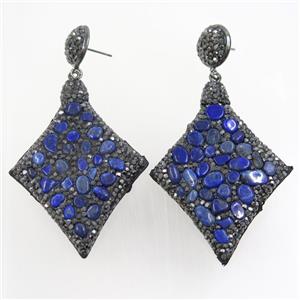 blue Lapis earring paved rhinestone, approx 40-55mm [GMER441]