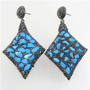 blue Turquoise earring paved rhinestone, approx 40-55mm [GMER442]
