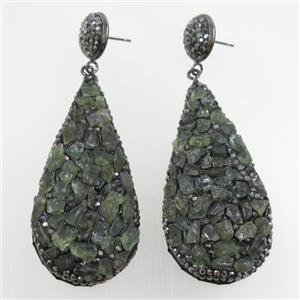green quartz earring paved rhinestone, teardrop, approx 28-60mm [GMER443]