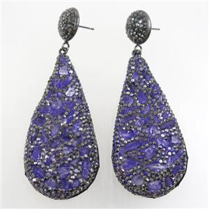 amethyst earring paved rhinestone, teardrop, approx 28-60mm [GMER444]