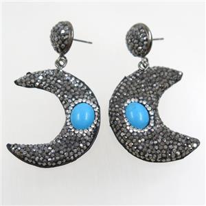 turquoise moon earring paved rhinestone, approx 15-35mm [GMER446]