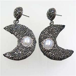 pearl earring paved rhinestone, moon, approx 15-35mm [GMER447]