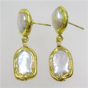 Pearl earring, 24k gold plated, approx 10-18mm [GMER450]