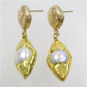 Pearl earring, 24k gold plated, approx 10-25mm [GMER451]