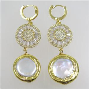 freshwater Pearl earring, 24k gold plated, approx 20mm [GMER453]