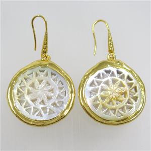 pearlized shell earring, 24k gold plated, approx 30mm dia [GMER454]