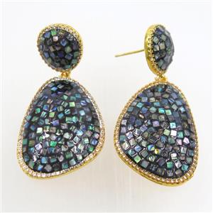 abalone shell earring paved rhinestone, approx 13mm, 22-30mm [GMER465]