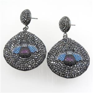 resin Earring paved rhinestone honeybee, approx 35mm dia [GMER466]