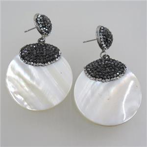 white Shell Earring pave rhinestone, approx 35mm dia [GMER467]