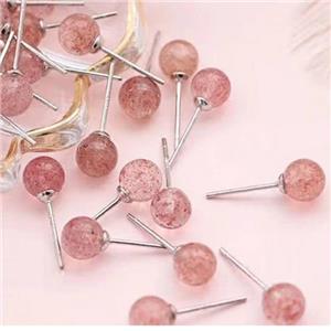 Strawberry Quartz Earrings, sterling siver, approx 6mm dia [GMER471]
