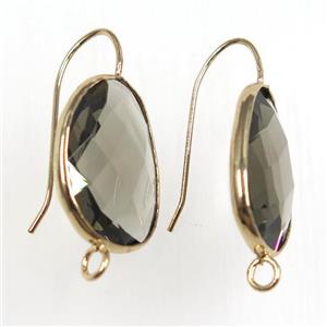 smoky glass crystal earring with loop, gold plated, approx 15-20mm [GMER472]