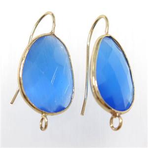 blue glass crystal earring with loop, gold plated, approx 15-20mm [GMER474]