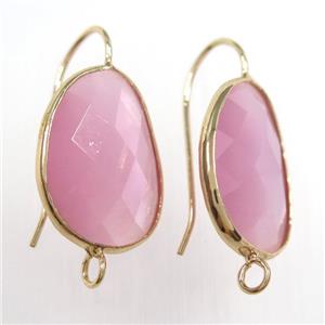 pink glass crystal earring with loop, gold plated, approx 15-20mm [GMER478]