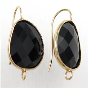 black glass crystal earring with loop, gold plated, approx 15-20mm [GMER483]