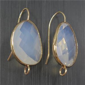 white opalite glass crystal earring with loop, gold plated, approx 15-20mm [GMER484]