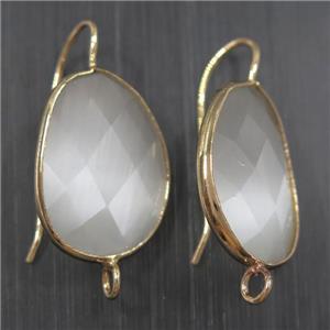 white glass crystal earring with loop, gold plated, approx 15-20mm [GMER485]