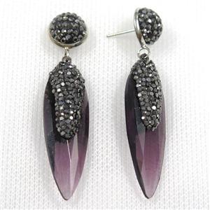 purple glass crystal earring paved rhinestone, approx 13-40mm [GMER487]