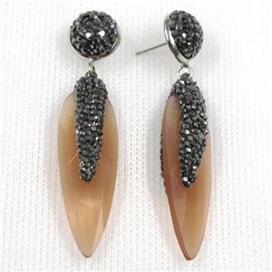 brown glass crystal earring paved rhinestone, approx 13-40mm [GMER488]