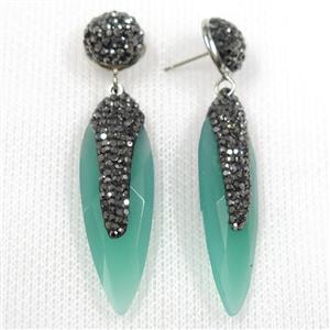 green glass crystal earring paved rhinestone, approx 13-40mm [GMER495]