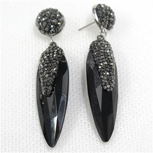 black glass crystal earring paved rhinestone, approx 13-40mm [GMER497]