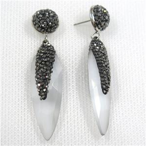 white glass crystal earring paved rhinestone, approx 13-40mm [GMER498]